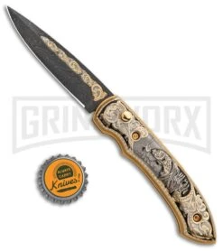 Custom Russian Gold Fish Automatic Knife - Damascus Plain -Knife Store Custom Russian Gold Fish Automatic Damascus RV HC5 FISH DAM GX 31051 jr bottlecap large