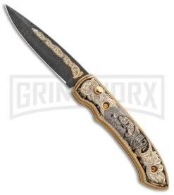 Custom Russian Gold Fish Automatic Knife - Damascus Plain