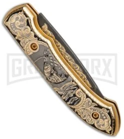 Custom Russian Gold Fish Automatic Knife - Damascus Plain -Knife Store Custom Russian Gold Fish Automatic Damascus RV HC5 FISH DAM GX 31051 jr side large