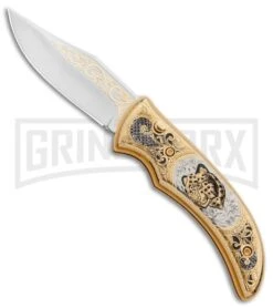 Custom Russian Gold Leopard Automatic Knife - Polish Plain