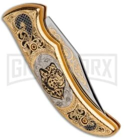 Custom Russian Gold Leopard Automatic Knife - Polish Plain -Knife Store Custom Russian Gold Leopard Auto Polish RV HC3 LEOPARD GX 31048 jr side large