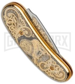 Custom Russian Gold Lion Automatic Knife - Polish Plain -Knife Store Custom Russian Gold Lion Auto Polish RV HC2 LION GX 31052 jr side large