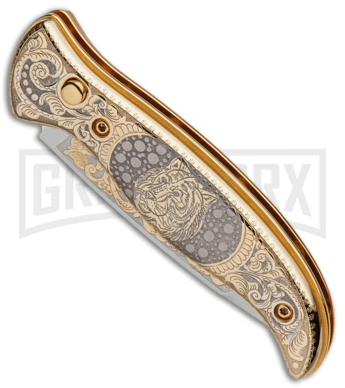 Custom Russian Gold Tiger Automatic Knife - Polish Plain 2 Custom Russian Gold Tiger Automatic Knife - Polish Plain - Image 2