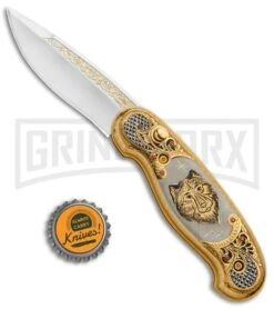 Custom Russian Gold Wolf Automatic Knife - Polish Plain -Knife Store Custom Russian Gold Wolf Auto Polish RV HC2M WOLF GX 31047 jr bottlecap large