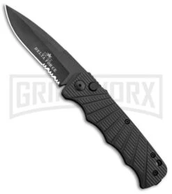 Delta Force Automatic Knife Black Aluminum - Black Partially Serrated