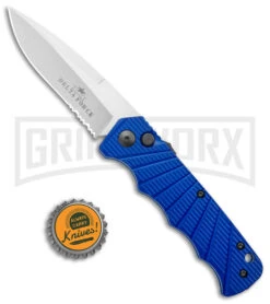 Delta Force Automatic Knife Blue Aluminum - Satin Serr -Knife Store Delta Force Auto Blue Aluminum Satin Serr GX 38090 jr bottlecap large