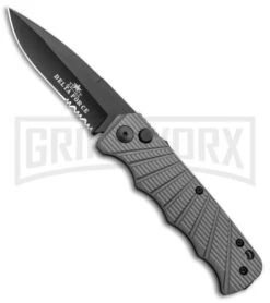 Delta Force Automatic Knife Gray Aluminum - Black Partially Serrated