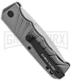 Delta Force Automatic Knife Gray Aluminum - Satin Plain 6 Delta Force Automatic Knife Gray Aluminum - Satin Plain -Knife Store Delta Force Auto Gray Molded Plastic Satin Plain GX 33544 jr side large