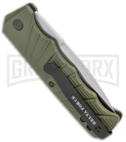 Delta Force Automatic Knife Green Aluminum - Satin Partially Serrated -Knife Store Delta Force Auto Green Aluminum Satin Partially Serr GX 38066 jr side large