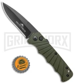 Delta Force Automatic Knife OD Green Aluminum Drop Point - Black Plain -Knife Store Delta Force Auto Knife Green Aluminum Black GX 38060 jr bottlecap large