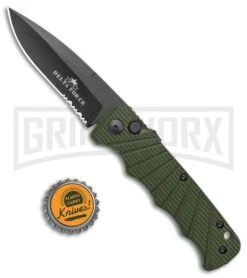 Delta Force Automatic Knife OD Green Aluminum Drop Point - Black Serr -Knife Store Delta Force Auto OD Green Aluminum DP Black Serr GX 38233 jr bottlecap large