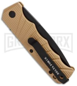 Delta Force Automatic Knife Tan Aluminum - Black Serrated -Knife Store Delta Force Auto Tan Aluminum Black Serr GX 34164 jr side large