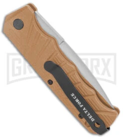 Delta Force Automatic Knife Tan Aluminum -Satin Serrated -Knife Store Delta Force Auto Tan Aluminum Satin Serr GX 38096 jr side large