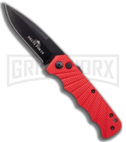 Delta Force Automatic Knife Red Aluminum - Black Plain