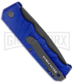 Delta Force Automatic Knife Blue Aluminum - Black Plain -Knife Store Delta Force Blue Auto Black GX 38567 jr side large
