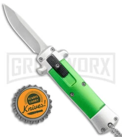 Enzo OTF Green Automatic Keychain Knife - Satin Spear Point Plain 7 Enzo OTF Green Automatic Keychain Knife - Satin Spear Point Plain -Knife Store Enzo Stiletto Mini Green Silver Bolsters OTF Auto Satin GX 37642 jr bottlecap large