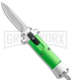 Enzo OTF Green Automatic Keychain Knife - Satin Spear Point Plain