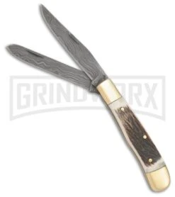 Fox-N-Hound Damascus Trapper Genuine Stag Poket Knife