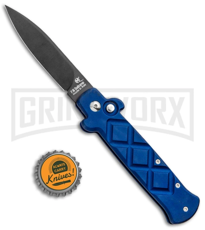 Frank B. Italian Stealth Blue Automatic Knife - Black Plain 4 Frank B. Italian Stealth Blue Automatic Knife - Black Plain - Image 4
