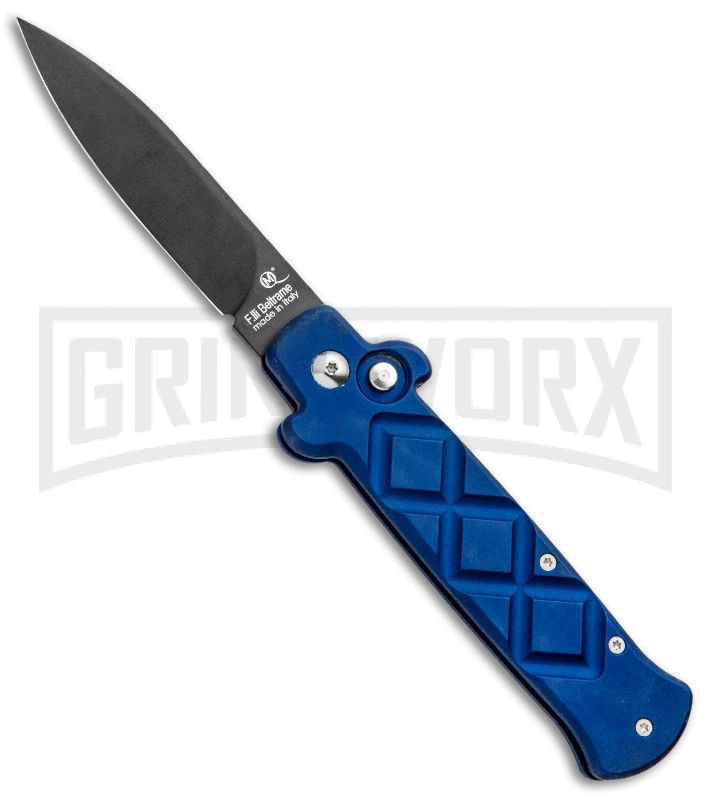 Frank B. Italian Stealth Blue Automatic Knife - Black Plain 1 Frank B. Italian Stealth Blue Automatic Knife - Black Plain