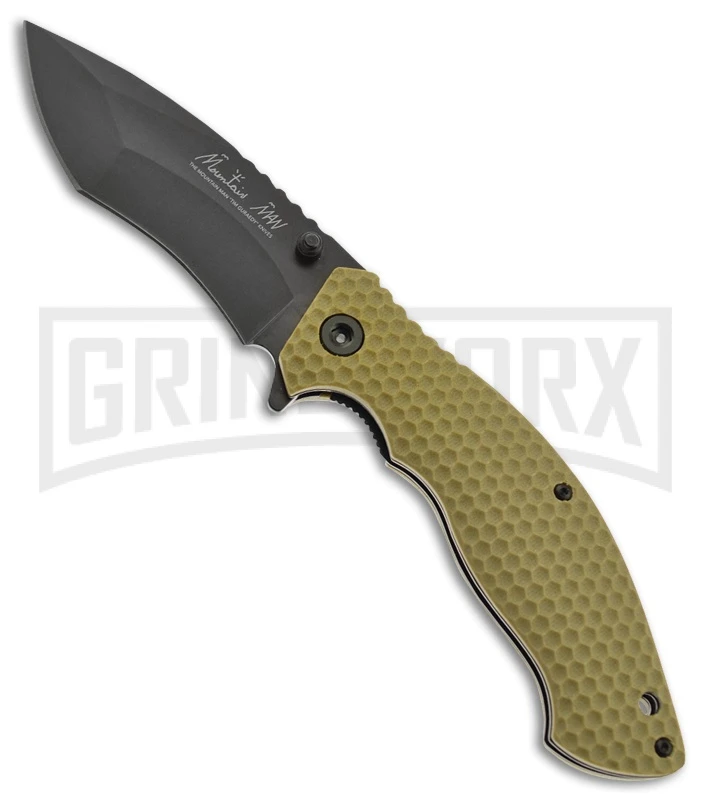 Frost Cutlery Mountain Man OD Green Manual Knife - Black Plain 1 Frost Cutlery Mountain Man OD Green Manual Knife - Black Plain