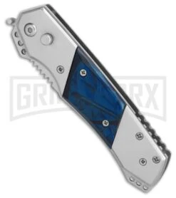 Super Knife Croc Automatic Knife Stainless W/ Blue Inlay - Satin Serr -Knife Store GA303MBL BP 25774 er spine large