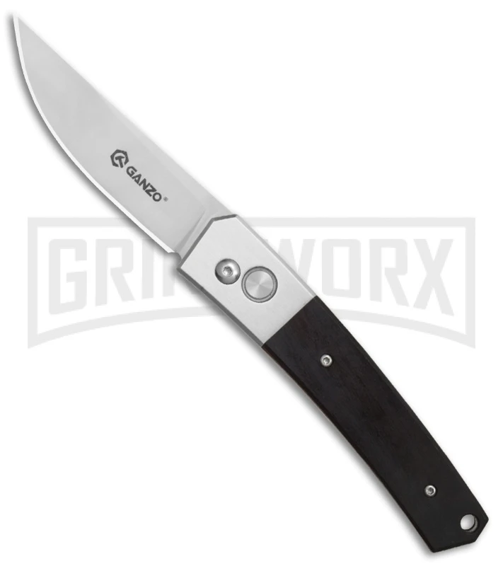 Ganzo Knives Black Wood Automatic Knife - Satin Plain 1 Ganzo Knives Black Wood Automatic Knife - Satin Plain