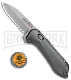 Gerber Highbrow Gray Al Compact A/O Spring Assisted Knife- Stonewash Serr -Knife Store Gerber Highbrow Compact A O SA Gray SW Serr 30 001519N BHQ 94150 jr bottlecap large