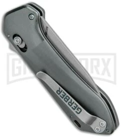 Gerber Highbrow Gray Al Compact A/O Spring Assisted Knife- Stonewash Serr -Knife Store Gerber Highbrow Compact A O SA Gray SW Serr 30 001519N BHQ 94150 jr side large