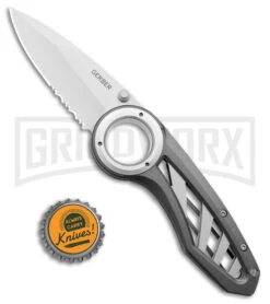 Gerber Remix Gray Aluminum Liner Lock Knife - Bead Plast Serr -Knife Store Gerber Remix LL Gray Aluminum BB Serr BHQ 53962 jr bottlecap large