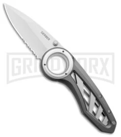 Gerber Remix Gray Aluminum Liner Lock Knife - Bead Plast Serr