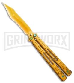 Chalkhill Balisong Butterfly Knife - Gold Tanto Skeletonized