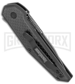 Kershaw Anso Fraxion Liner Lock Knife Carbon Fiber/G-10 BlackWash Clip Point -Knife Store Kershaw Anso Fraxion carbon fiber G10 blackwash 1160 BHQ 52157 er side large