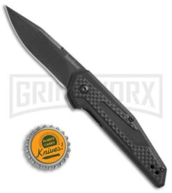 Kershaw Anso Fraxion Liner Lock Knife Carbon Fiber/G-10 BlackWash Clip Point -Knife Store Kershaw Anso Fraxion carbon fiber G10 blackwash 1160 BHQ 52157 er size large