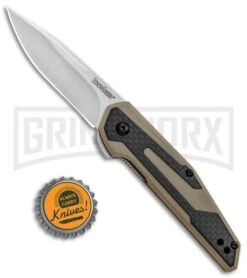 Kershaw Anso Fraxion Liner Lock Knife CF/Tan G-10 - Stonewash -Knife Store Kershaw Fraxion LL Tan 1160TAN BHQ 83150 jr bottlecap large
