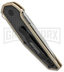Kershaw Anso Fraxion Liner Lock Knife CF/Tan G-10 - Stonewash -Knife Store Kershaw Fraxion LL Tan 1160TAN BHQ 83150 jr side large