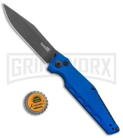 Kershaw Launch 7 Galyean Blue Automatic Knife - Black Plain -Knife Store Kershaw Galyean Launch 7 Blue Black 7900BLUBLK BHQ 99039 jr bottlecap large