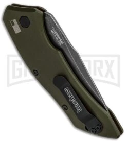 Kershaw Launch 1 Olive Green Aluminum Automatic Knife - Blackwash Plain -Knife Store Kershaw Launch 1 Automatic Olive Green Aluminum BlackWash 7100OLBW BHQ 91250 jr side large