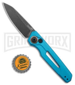 Kershaw Launch 11 Teal Aluminum Automatic Knife - Blackwash Plain -Knife Store Kershaw Launch 11 Auto Teal Aluminum Blackwash BHQ 178233 jr bottlecap large