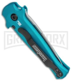 Kershaw Launch 12 Teal Aluminum Mini Stiletto Automatic Knife - Stonewash Plain -Knife Store Kershaw Launch 12 CA Legal Stiletto Auto Teal SW KER7125TEALSW BHQ 115102 jr side large