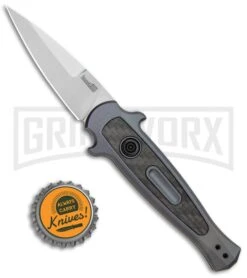 Kershaw Launch 12 Gray Aluminum Mini Stiletto Automatic Knife - Stonewash Plain -Knife Store Kershaw Launch 12 Mini Stiletto Auto Gray CF SW KER7125GRY BHQ 114043 jr bottlecap large