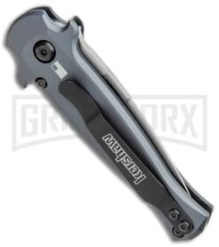Kershaw Launch 12 Gray Aluminum Mini Stiletto Automatic Knife - Stonewash Plain -Knife Store Kershaw Launch 12 Mini Stiletto Auto Gray CF SW KER7125GRY BHQ 114043 jr side large