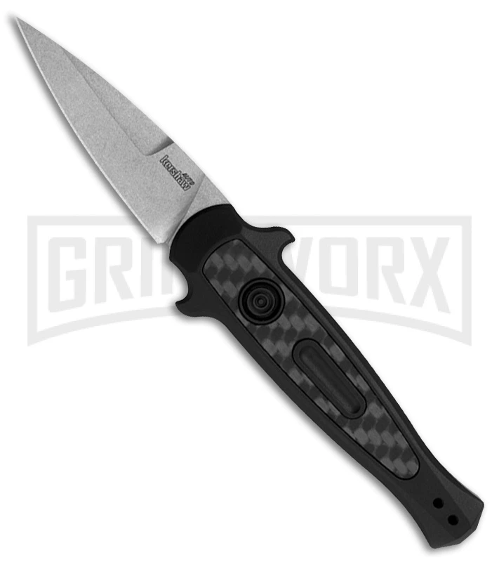 Kershaw Launch 12 Black Aluminum Mini Stiletto Automatic Knife - Stonewash Plain 1 Kershaw Launch 12 Black Aluminum Mini Stiletto Automatic Knife - Stonewash Plain