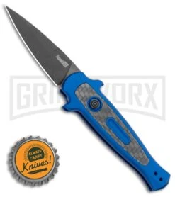 Kershaw Launch 12 Blue Aluminum/CF Mini Stiletto Automatic Knife - Black Plain 7 Kershaw Launch 12 Blue Aluminum/CF Mini Stiletto Automatic Knife - Black Plain -Knife Store Kershaw Launch 12 Mini Stiletto Automatic Knife Blue 2.5 Black 7125BLUBLK BHQ 117960 LS Spine large