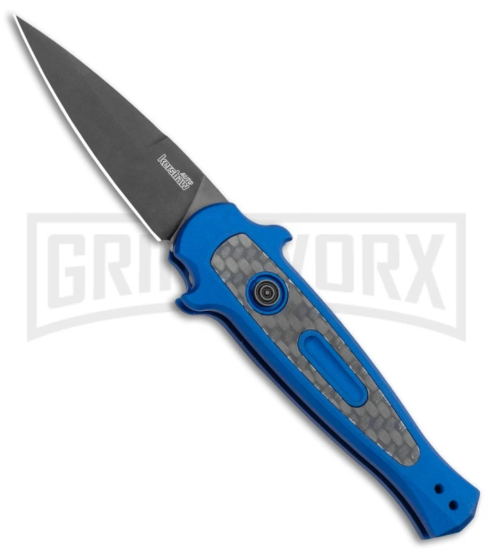 Kershaw Launch 12 Blue Aluminum/CF Mini Stiletto Automatic Knife - Black Plain 1 Kershaw Launch 12 Blue Aluminum/CF Mini Stiletto Automatic Knife - Black Plain