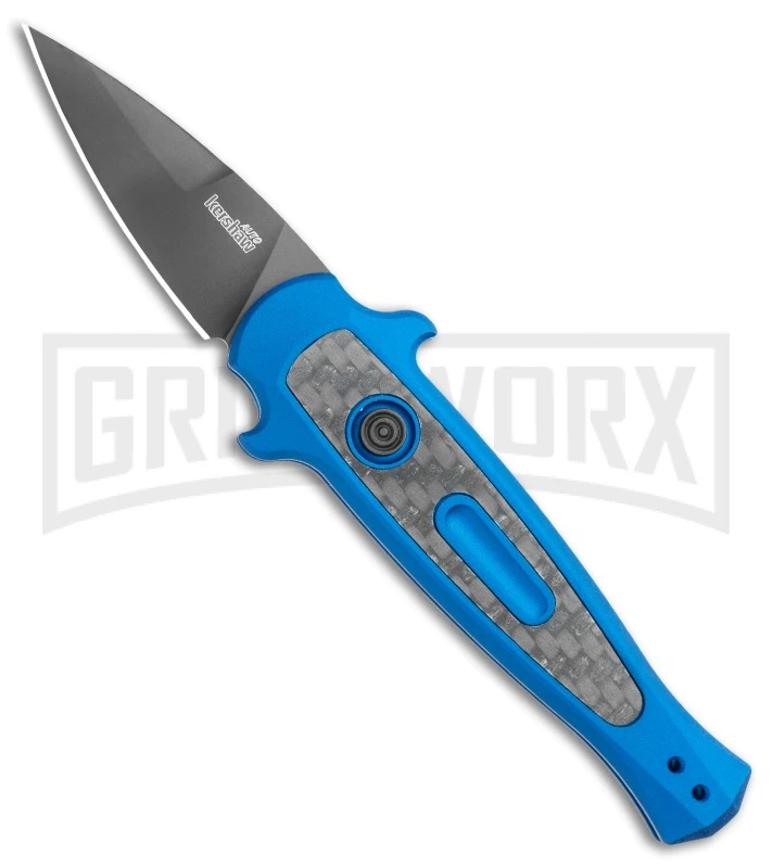 Kershaw Launch 12 CA Legal Blue Mini Stiletto Automatic Knife - Black Plain 1 Kershaw Launch 12 CA Legal Blue Mini Stiletto Automatic Knife - Black Plain