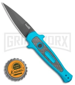 Kershaw Launch 12 Teal Aluminum Mini Stiletto Automatic Knife - Black Plain -Knife Store Kershaw Launch 12 Mini Stiletto Automatic Knife Teal 2.5 Black KER7125TEALBLK BHQ 116323 LS Bottlecap large