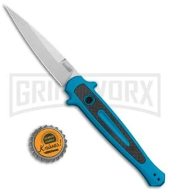 Kershaw Launch 8 Stiletto Automatic Knife Teal/CF (3.5" Stonewash) -Knife Store Kershaw Launch 8 Stiletto Auto Teal CF SW KER7150TEALSW BHQ 105834 jr bottlecap large