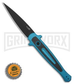 Kershaw Launch 8 Teal/CF Stiletto Automatic Knife - Black Plain -Knife Store Kershaw Launch 8 stiletto AK Teal CF 3in Black BHQ 177022 td size large