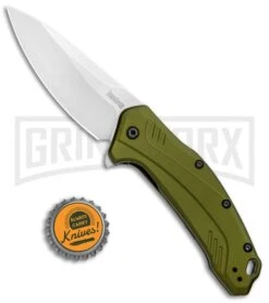 Kershaw Link Drop Point 3.25" Knife Olive Aluminum Stonewash 20CV -Knife Store Kershaw Link DP Olive Aluminum SW 1776OLSW BHQ 105987 jr bottlecap 2 large